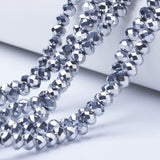 Electroplate Transparent Glass Beads Strands, Full Plated, Faceted, Rondelle, Platinum Plated, 6x5mm, Hole: 1mm, about 83~85pcs/strand, 38~39cm, 10Strand/Set