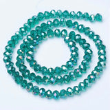 Electroplate Glass Beads Strands, AB Color Plated, Faceted, Rondelle, Dark Cyan, 8x6mm, Hole: 1mm, about 63~65pcs/strand, 39~40cm, 10Strand/Set