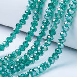 Electroplate Glass Beads Strands, AB Color Plated, Faceted, Rondelle, Dark Cyan, 8x6mm, Hole: 1mm, about 63~65pcs/strand, 39~40cm, 10Strand/Set