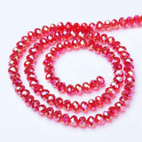 Electroplate Glass Beads Strands, AB Color Plated, Faceted, Rondelle, Red, 8x6mm, Hole: 1mm, about 63~65pcs/strand, 39~40cm, 10Strand/Set