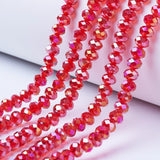 Electroplate Glass Beads Strands, AB Color Plated, Faceted, Rondelle, Red, 8x6mm, Hole: 1mm, about 63~65pcs/strand, 39~40cm, 10Strand/Set