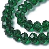 Glass Beads Strands, Faceted, Rondelle, Dark Green, 8x6mm, Hole: 1mm, about 63~65pcs/strand, 39~40cm, 10Strand/Set