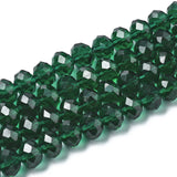 Glass Beads Strands, Faceted, Rondelle, Dark Green, 8x6mm, Hole: 1mm, about 63~65pcs/strand, 39~40cm, 10Strand/Set