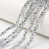 Electroplate Transparent Glass Beads Strands, Half Silver Plated, Faceted, Rondelle, Clear, 8x6mm, Hole: 1mm, about 63~65pcs/strand, 39~40cm, 10Strand/Set