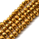 Electroplate Transparent Glass Beads Strands, Full Plated, Faceted, Rondelle, Golden Plated, 8x6mm, Hole: 1mm, about 63~65pcs/strand, 39~40cm, 10Strand/Set