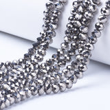 Electroplate Transparent Glass Beads Strands, Full Plated, Faceted, Rondelle, Silver Plated, 8x6mm, Hole: 1mm, about 63~65pcs/strand, 39~40cm, 10Strand/Set