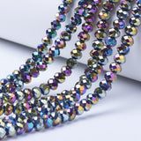 Electroplate Transparent Glass Beads Strands, Full Plated, Faceted, Rondelle, Multi-color Plated, 8x6mm, Hole: 1mm, about 63~65pcs/strand, 39~40cm, 10Strand/Set