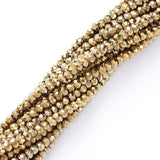 Electroplate Glass Beads Strands, Full Plated, Faceted, Rondelle, Light Gold Plated, 2x1.5mm, Hole: 0.6mm, about 220~230pcs/Strand, 13.78~14.17 inch(35~36cm), 10Strands/Set