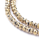 Electroplate Glass Beads Strands, Full Plated, Faceted, Rondelle, Light Gold Plated, 2x1.5mm, Hole: 0.6mm, about 220~230pcs/Strand, 13.78~14.17 inch(35~36cm), 10Strands/Set