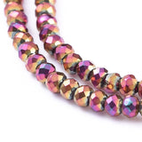 Electroplate Glass Beads Strands, Full Plated, Faceted, Rondelle, Purple Plated, 2x1.5mm, Hole: 0.6mm, about 220~230pcs/Strand, 13.78~14.17 inch(35~36cm), 10Strand/Set