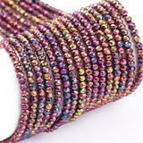 Electroplate Glass Beads Strands, Full Plated, Faceted, Rondelle, Purple Plated, 2x1.5mm, Hole: 0.6mm, about 220~230pcs/Strand, 13.78~14.17 inch(35~36cm), 10Strand/Set