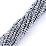 Electroplate Glass Beads Strands, Full Plated, Faceted, Rondelle, Platinum Plated, 2x1.5mm, Hole: 0.6mm, about 220~230pcs/Strand, 13.78~14.17 inch(35~36cm), 10Strands/Set