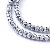 Electroplate Glass Beads Strands, Full Plated, Faceted, Rondelle, Platinum Plated, 2x1.5mm, Hole: 0.6mm, about 220~230pcs/Strand, 13.78~14.17 inch(35~36cm), 10Strands/Set