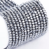 Electroplate Glass Beads Strands, Full Plated, Faceted, Rondelle, Platinum Plated, 2x1.5mm, Hole: 0.6mm, about 220~230pcs/Strand, 13.78~14.17 inch(35~36cm), 10Strands/Set