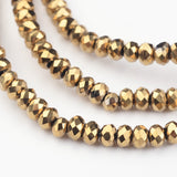 Electroplate Glass Bead Strands, Faceted, Rondelle, Golden Plated, 2.9~3.3x2mm, Hole: 1mm, about 145~150pcs/strand, 34~35cm, 10Strands/Set