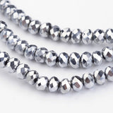 Electroplate Glass Bead Strands, Faceted, Rondelle, Platinum Plated, 2.9~3.3x2mm, Hole: 1mm, about 165~169pcs/strand, 15~16 inch(38~40cm), 10Strand/Set