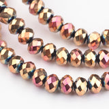 Electroplate Glass Bead Strands, Faceted, Rondelle, Rose Gold Plated, 4x3mm, Hole: 1mm, about 146pcs/strand, 18.8 inch, 10Strand/Set