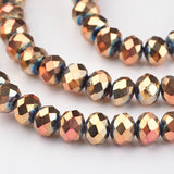 Electroplate Glass Bead Strands, Faceted, Rondelle, Rose Gold Plated, 6x4mm, Hole: 1mm, about 100pcs/strand, 15.7 inch, 10Strand/Set