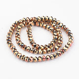 Electroplate Glass Bead Strands, Faceted, Rondelle, Rose Gold Plated, 6x4mm, Hole: 1mm, about 100pcs/strand, 15.7 inch, 10Strand/Set