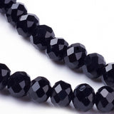 Glass Beads Strands, Faceted(32 Facets), Round, Black, 4mm, Hole: 1mm, about 87~93pcs/strand, 32~33cm, 10Strands/Set