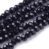 Glass Beads Strands, Faceted(32 Facets), Round, Black, 4mm, Hole: 1mm, about 87~93pcs/strand, 32~33cm, 10Strands/Set