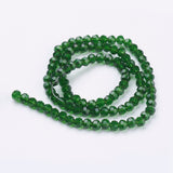 Glass Beads Strands, Faceted(32 Facets), Round, Green, 4mm, Hole: 1mm, about 87~93pcs/strand, 32~33cm, 10Strand/Set