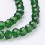 Glass Beads Strands, Faceted(32 Facets), Round, Green, 4mm, Hole: 1mm, about 87~93pcs/strand, 32~33cm, 10Strand/Set