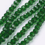 Glass Beads Strands, Faceted(32 Facets), Round, Green, 4mm, Hole: 1mm, about 87~93pcs/strand, 32~33cm, 10Strand/Set