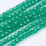 Glass Beads Strands, Faceted(32 Facets), Round, Teal, 4mm, Hole: 1mm, about 87~93pcs/strand, 32~33cm, 10Strand/Set