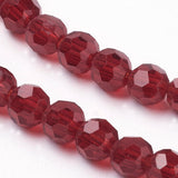 Glass Beads Strands, Faceted(32 Facets), Round, Dark Red, 4mm, Hole: 1mm, about 87~93pcs/strand, 32~33cm, 10Strands/Set