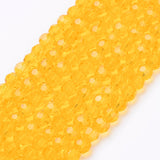 Glass Beads Strands, Faceted(32 Facets), Round, Gold, 4mm, Hole: 1mm, about 87~93pcs/strand, 32~33cm, 10Strand/Set