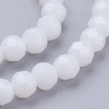 Faceted(32 Facets) Glass Beads Strands, Round, White, 4mm, Hole: 1mm, about 87~93pcs/strand, 32~33cm, 10Strand/Set