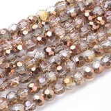 Electroplate Glass Beads Strands, Half Plated, Faceted(32 Facets), Round, Copper Plated, 4mm, Hole: 1mm, about 88~90pcs/strand, 28~30cm, 10Strands/Set