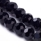 Glass Beads Strands, Faceted(32 Facets), Round, Black, 6mm, Hole: 1.2mm, about 88~91pcs/strand, 19.49 inch~20.08 inch(49.5~51cm), 10Strands/Set