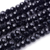 Glass Beads Strands, Faceted(32 Facets), Round, Black, 6mm, Hole: 1.2mm, about 88~91pcs/strand, 19.49 inch~20.08 inch(49.5~51cm), 10Strands/Set