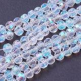 Electroplate Glass Beads Strands, AB Color, Faceted(32 Facets), Round, Clear AB, 6mm, Hole: 1.2mm, about 88~91pcs/strand, 19.49 inch~20.08 inch(49.5~51cm), 10Strand/Set