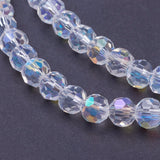 Electroplate Glass Beads Strands, AB Color, Faceted(32 Facets), Round, Clear AB, 6mm, Hole: 1.2mm, about 88~91pcs/strand, 19.49 inch~20.08 inch(49.5~51cm), 10Strand/Set