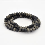 Half Plated Faceted Rondelle Glass Beads Strands, Frosted, Black, 6x4mm, Hole: 1mm, about 100pcs/strand, 17.3 inch