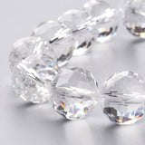 Glass Bead Strands, Faceted, Round, Clear, 15~15.5mm, Hole: 2mm, about 15pcs/strand, 8.6 inch(22cm)