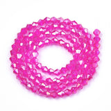 Electroplate Glass Beads Strands, AB Color, Faceted, Bicone, Magenta, 4~4.5x4mm, Hole: 1mm, about 82~85pcs/strand, 30.5~31cm, 10Strands/Set