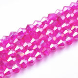 Electroplate Glass Beads Strands, AB Color, Faceted, Bicone, Magenta, 4~4.5x4mm, Hole: 1mm, about 82~85pcs/strand, 30.5~31cm, 10Strands/Set