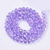 Baking Paint Glass Beads Strands, Pearl Luster Plated, Faceted, Rondelle, Lilac, 8x6mm, Hole: 1mm, about 69pcs/strand, 16.93 inch(43cm), 10Strand/Set