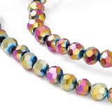 Electroplate Glass Bead Strands, Faceted(32 Facets), Round, Multi-color Plated, 4mm, Hole: 0.5mm, about 100pcs/strand, 14.2 inch, 10Strand/Set