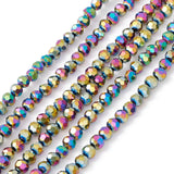 Electroplate Glass Bead Strands, Faceted(32 Facets), Round, Multi-color Plated, 4mm, Hole: 0.5mm, about 100pcs/strand, 14.2 inch, 10Strand/Set