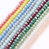 Electroplate Glass Beads Strands, Imitation Jade, AB Color Plated, Faceted, Rondelle, Mixed Color, 3.5~4x2.5~3mm, Hole: 0.5mm, about 113~115pcs/strand, 32~33cm, 10Strands/Set