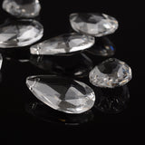 Faceted Teardrop Transparent Glass Pendants, Clear, 28x17x9mm, Hole: 1.5mm, 100pc/Set