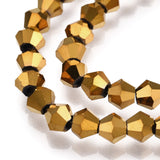 Electroplate Glass Bead Strands, Rainbow Plated, Faceted Bicone, Golden Plated, 4x4.5mm, Hole: 1mm, about 82~85pcs/strand, 30.5~31cm, 10Strand/Set