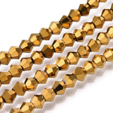 Electroplate Glass Bead Strands, Rainbow Plated, Faceted Bicone, Golden Plated, 4x4.5mm, Hole: 1mm, about 82~85pcs/strand, 30.5~31cm, 10Strand/Set