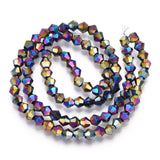 Electroplate Glass Bead Strands, Rainbow Plated, Faceted Bicone, Multi-color Plated, 4x4.5mm, Hole: 1mm, about 82~85pcs/strand, 30.5~31cm, 10Strands/Set