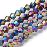 Electroplate Glass Bead Strands, Rainbow Plated, Faceted Bicone, Multi-color Plated, 4x4.5mm, Hole: 1mm, about 82~85pcs/strand, 30.5~31cm, 10Strands/Set